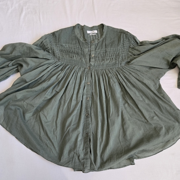 Isabel Marant Etoile Plalia Blouse Boho Peasant Gathered Cotton Voile Green 36 S - Picture 7 of 12
